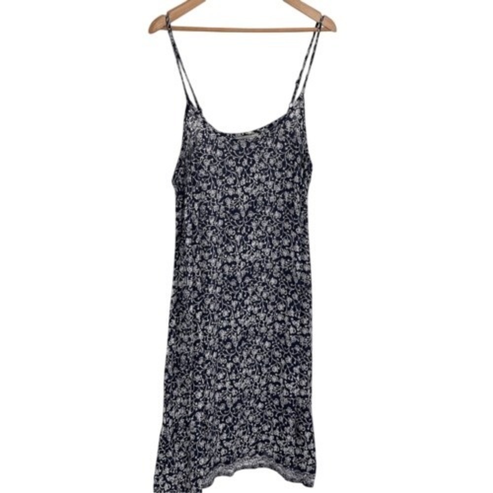 Soft Surroundings Slip Dress Women's Size Large Blue Floral MIDI Sheer Beach‎